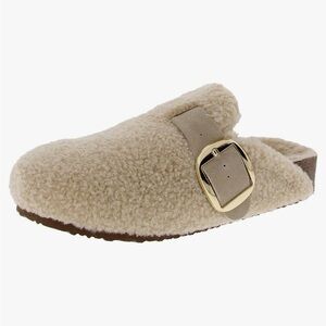 Steve Madden Cozy Shearling Slip-On Clog with Gold Buckle